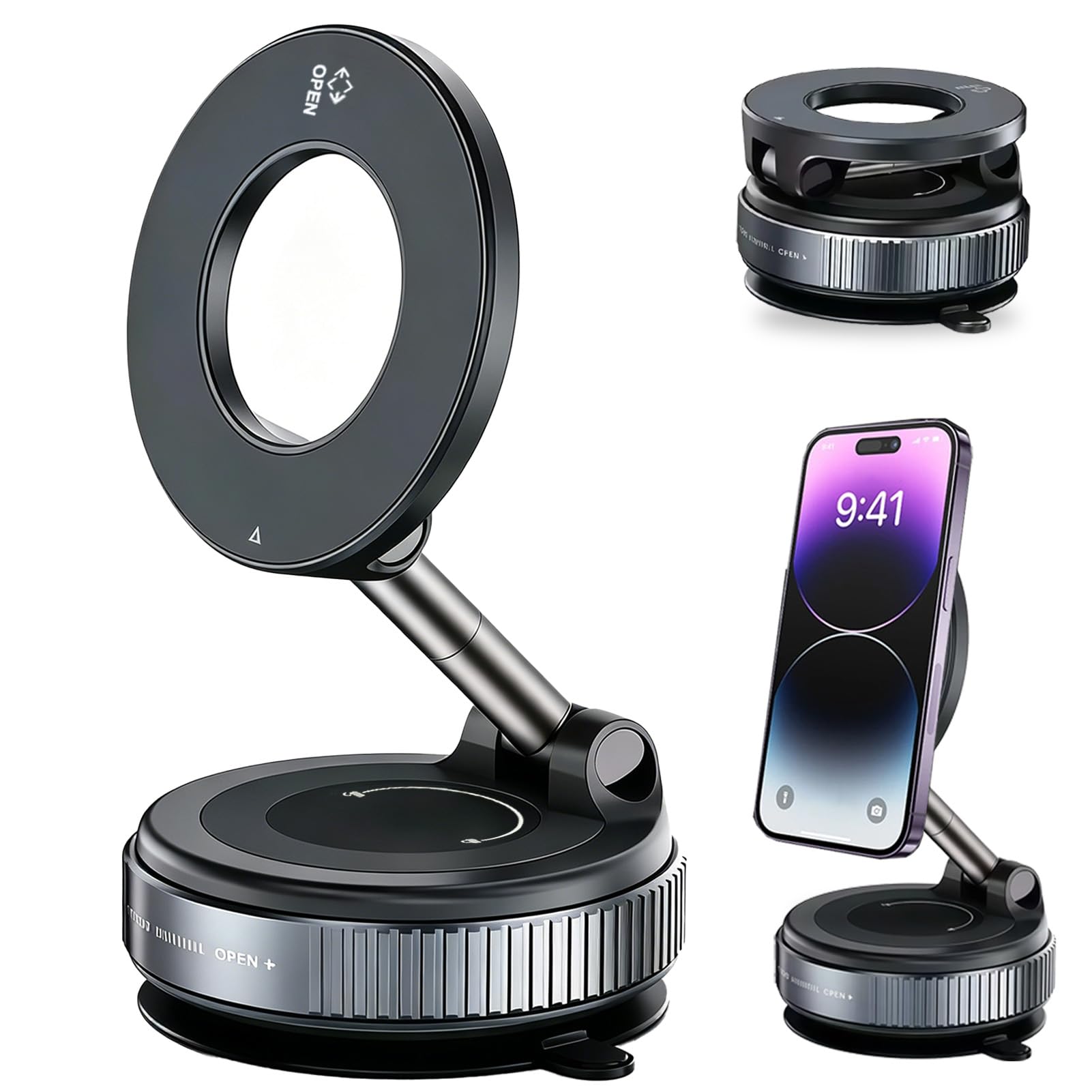 Soporte Móvil Coche Magnético, Ventosa de Vacío Fuerte 360° Rotación Soporte Teléfono Coche Plegable para Salpicadero y Parabrisas Compatible con iPhone 17 16 15 14 13 12 Pro MAX