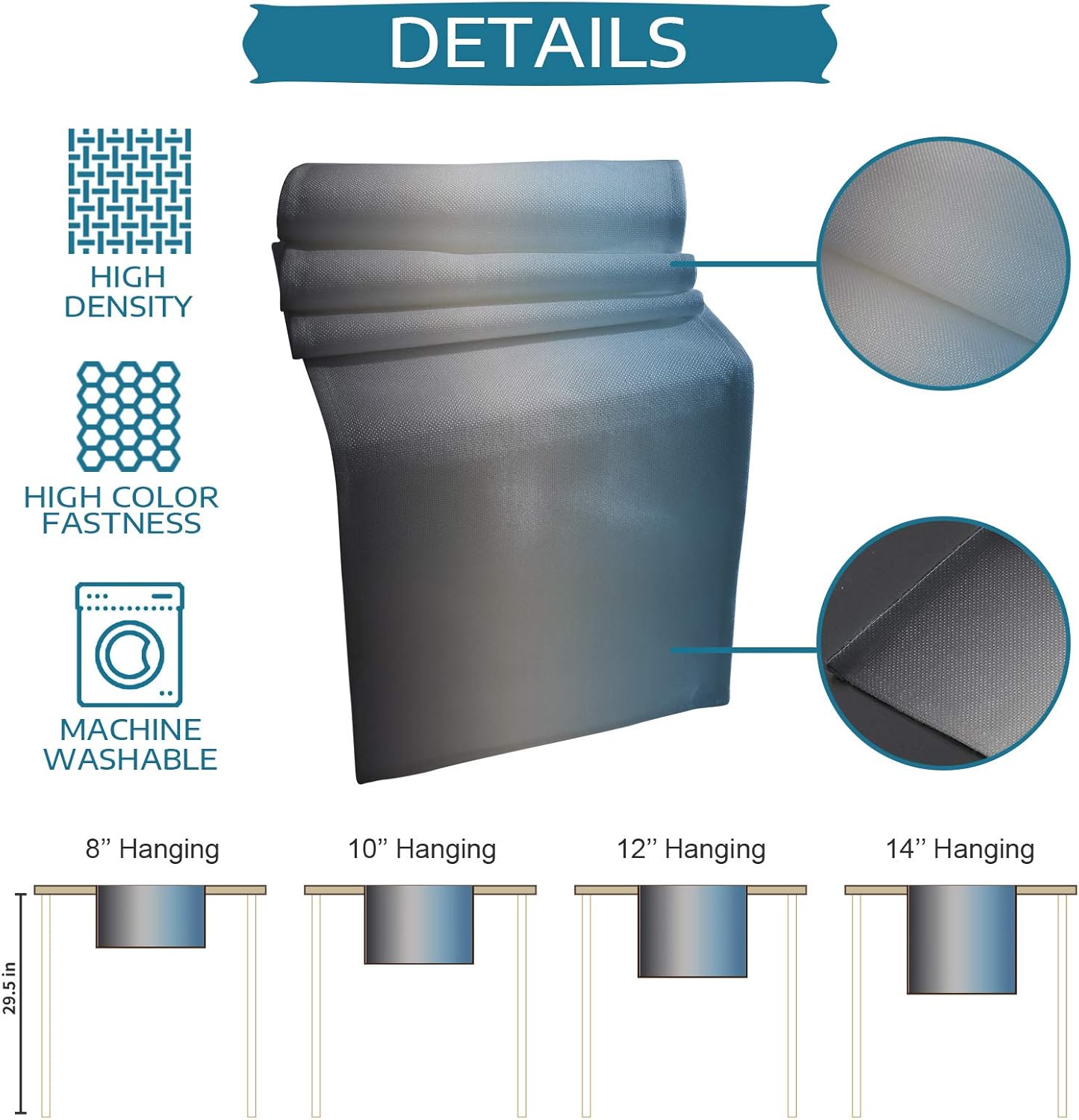 Libaoge Ombre Coffee Table Runner 72 inches Long Blue Grey Ombre Table Runner for Family Dinner, Outdoor Parties,Gathering, Wedding Table Runner 16x72inch