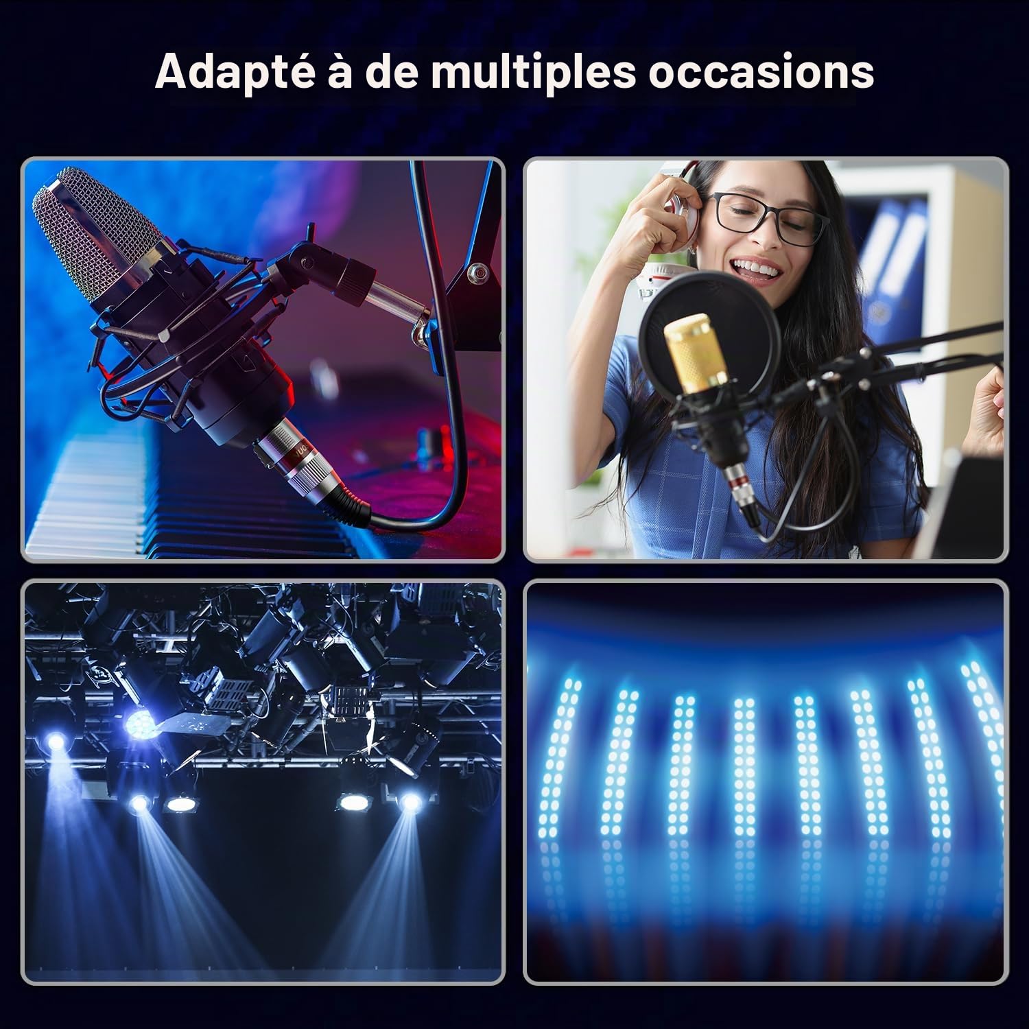 Lot de 2 câbles XLR de 5 m - Câble d'extension audio symétrique - Adaptateur XLR mâle vers femelle à 3 broches - Pour enregistreur de studio, microphone, mixeur, système de haut-parleurs