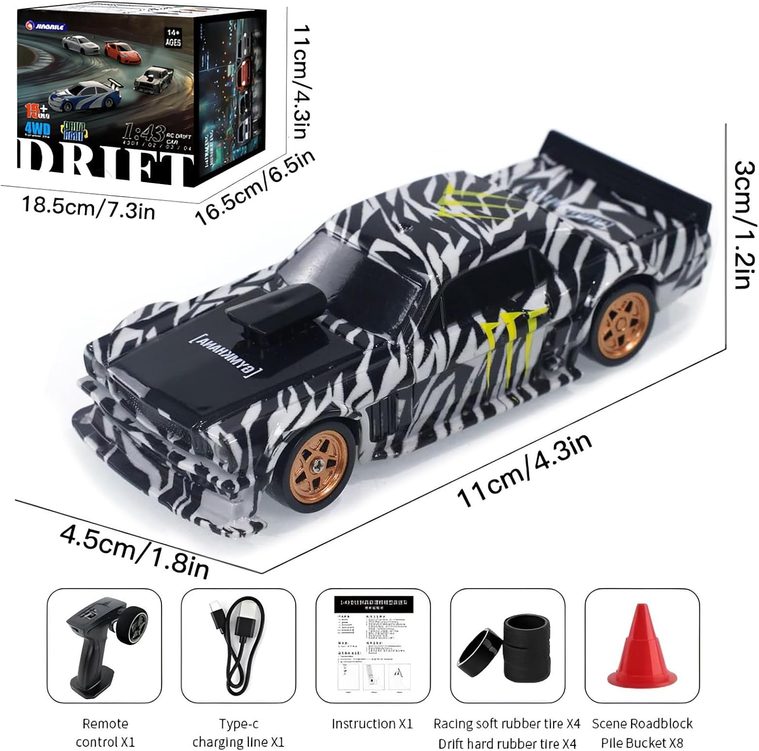 Remote Control Car, 2.4GHz High Speed 15KM/H RC Cars Toys,1/43 Scale Mini RC Drift Car, RTR Mini Racing Vehicle for Adults - Indoor/Outdoor Use (4301 1Battery Box)