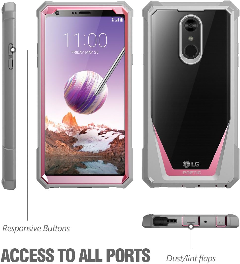 Poetic Guardian Series Case Designed for LG Stylo 4 (Revised Version), Full-Body Hybrid Shockproof Bumper Clear Cover Case, Built-in-Screen Protector, Pink
