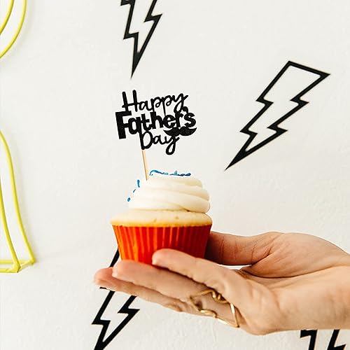 Miniatura 6 de Ercadio Paquete de 24 adornos para cupcakes con purpurina para el Día del Padre con bigote y purpurina para el Día del Padre, para la mejor fiesta