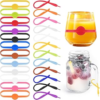 24 Pack Silicone Drink Marker Bands Stretchable Drink Markers Wine Glass Markers Bottle Strip Tag Cup Marker Party Drinking Labels for Glasses Cup, Beer Bottle, Mug, Jar, Cocktail Glass