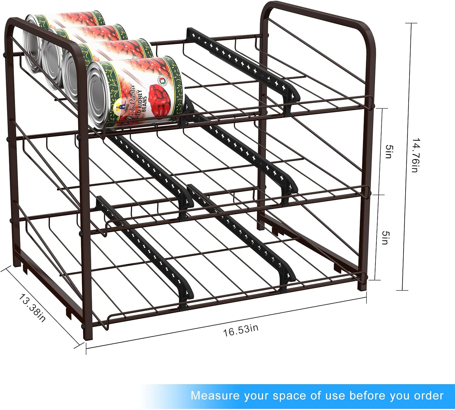 MOOACE Stackable Can Rack Organizer, Storage for 36 Cans, 3 Tier Can Storage Dispenser Rack Holder for Kitchen Cabinet Pantry Countertop, Bronze