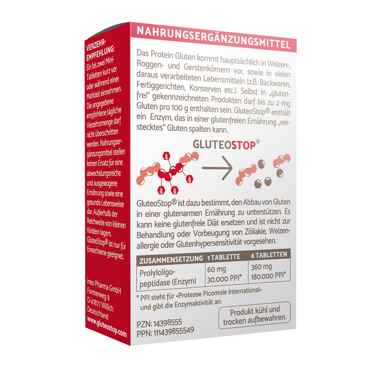 GluteoStop - Ayuda a descomponer el gluten - Intolerancia al gluten - Enzima (30 minicomprimidos)