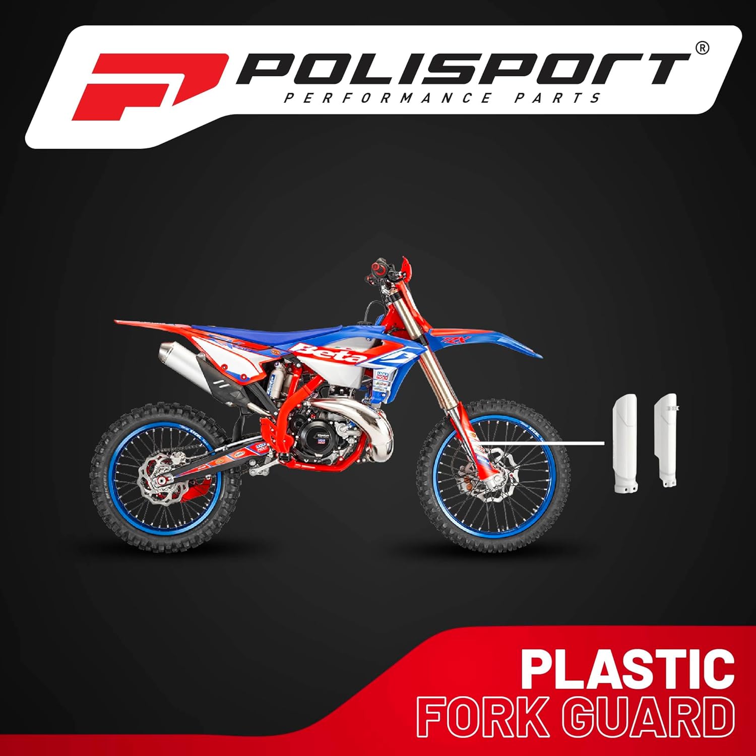 Polisport Full Wrap Fork Guards for Beta RR 125/200/250/300 2T 2019-2026 | High-Impact Polypropylene, OEM Fit, White, Durable Enduro Fork Protection