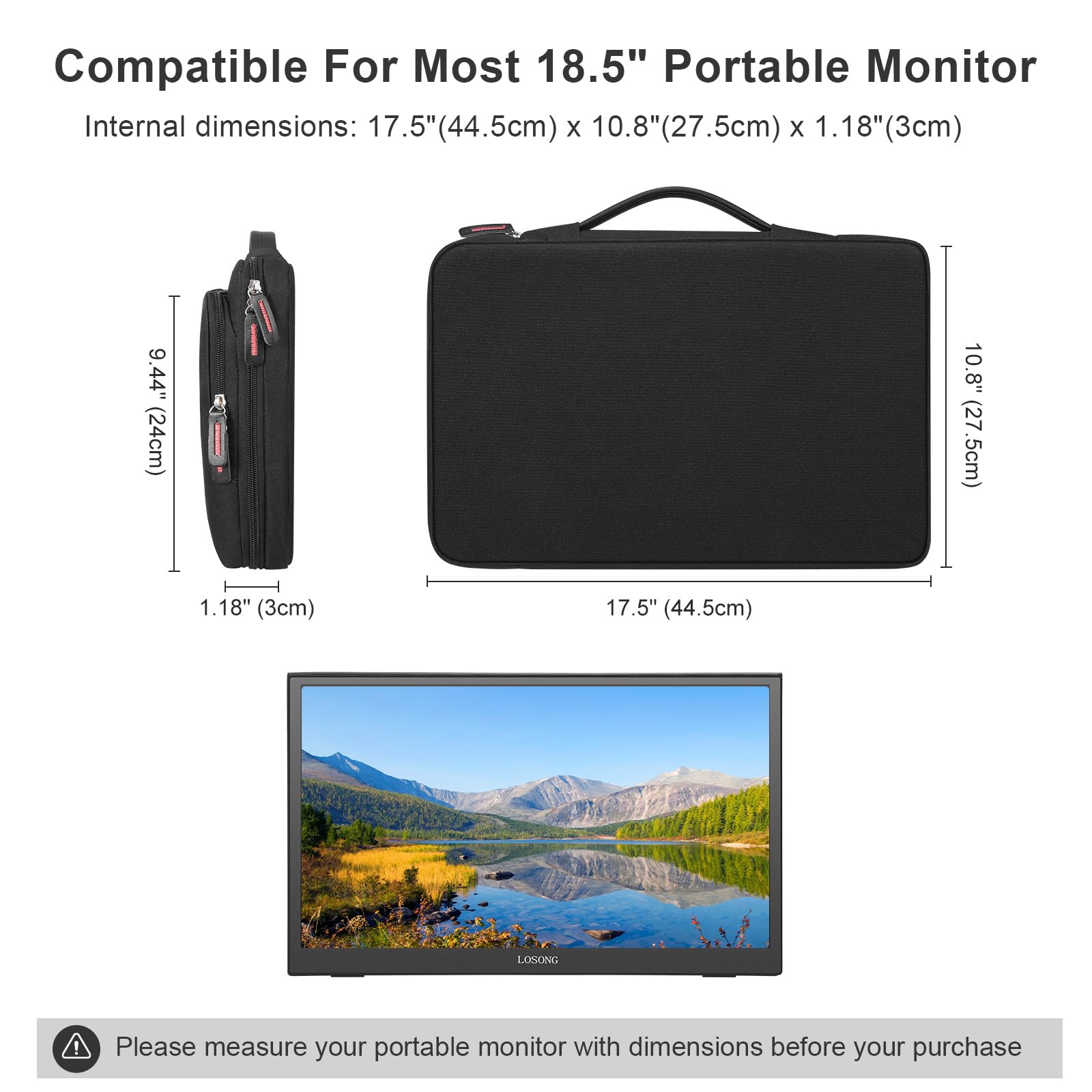 Funda para monitor portátil de 18.5 pulgadas, funda protectora para portátil de 18.5 pulgadas con asa de poliuretano, bolsillo grande para accesorios y resistente al agua para monitor de viaje, funda
