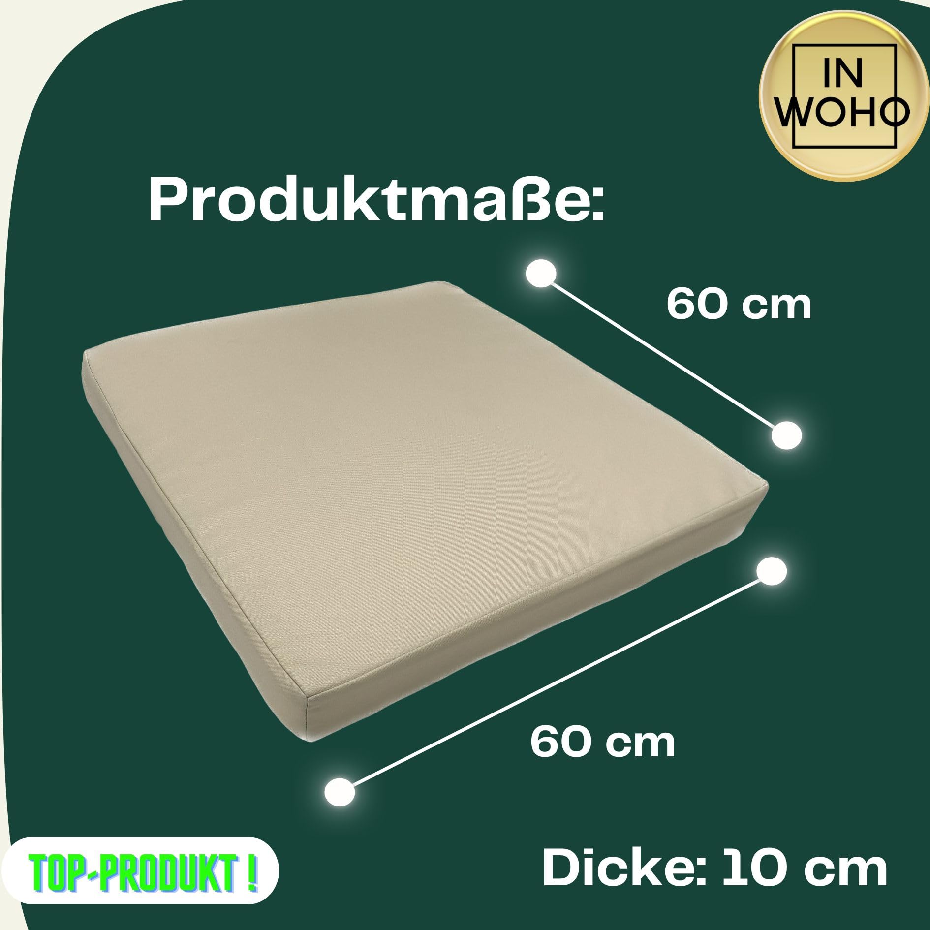 Poduszki na krzesło ogrodowe, poduszka na meble rattanowe, poduszka na ławkę, poduszka do siedzenia, tapicerka – 60 x 60 x 10 cm, grube wypełnienie, z zamkiem błyskawicznym, wodoodporna,