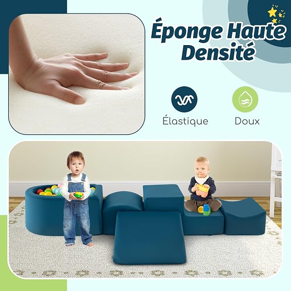 COSTWAY 5PCS Parcours Motricité Bébé en Mousse avec Piscine à Balles, Module Motricité Bébé avec Housse Lavable & Amovible, Jouets Éducatifs pour Ramper pour Enfants d'Âge Préscolaire, sans Balles - 4