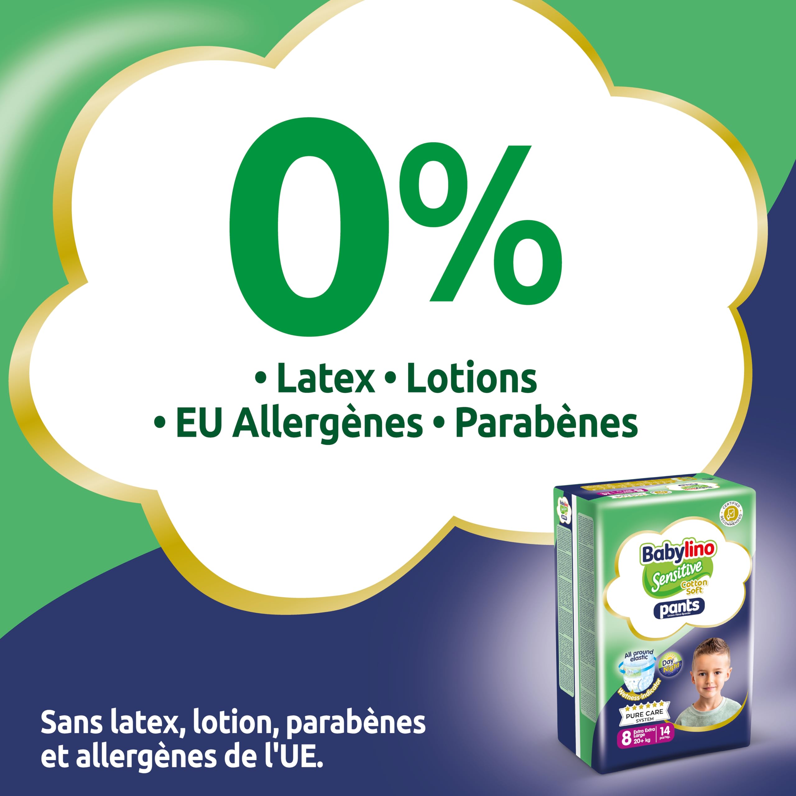 Babylino Sensitive Cotton Soft, 14 Couches Culottes, Taille 8 (20+ Kg)