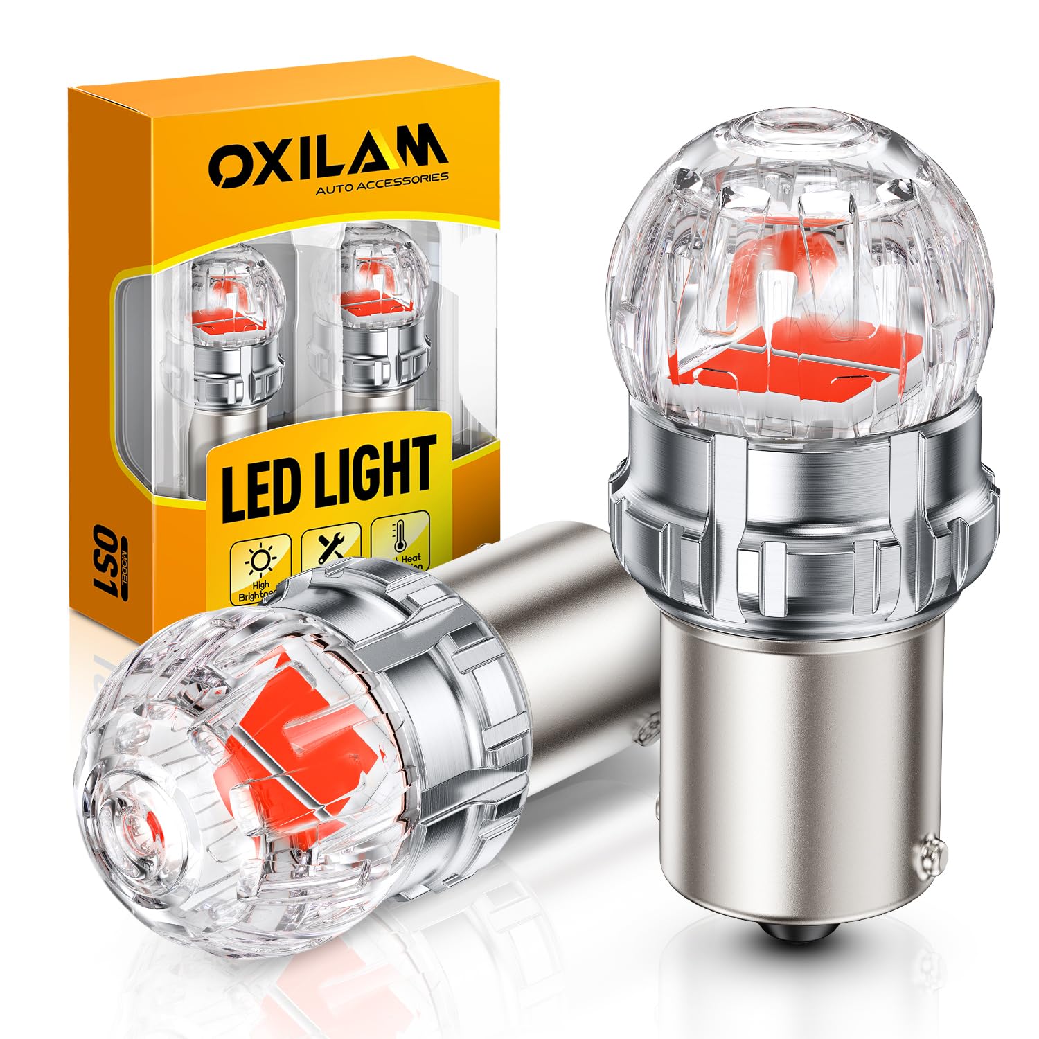 OXILAM 1156 LED Bulb Red Brake Lights, 800% Brighter 7506 BA15S P21W 1141 1073 LED Bulb with Projector for Tail Stop Parking Blinker Lights, Pack of 2