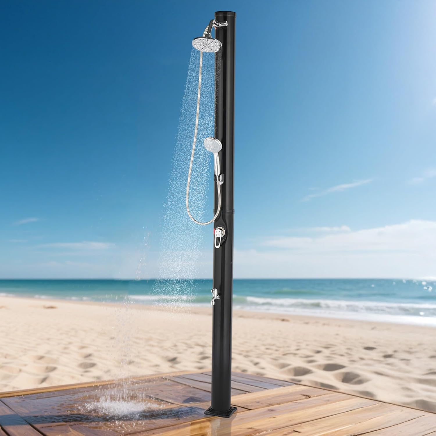 VINGLI Solar Heated Shower - 2-Section Outdoor Shower (Black, 5 Gallon)