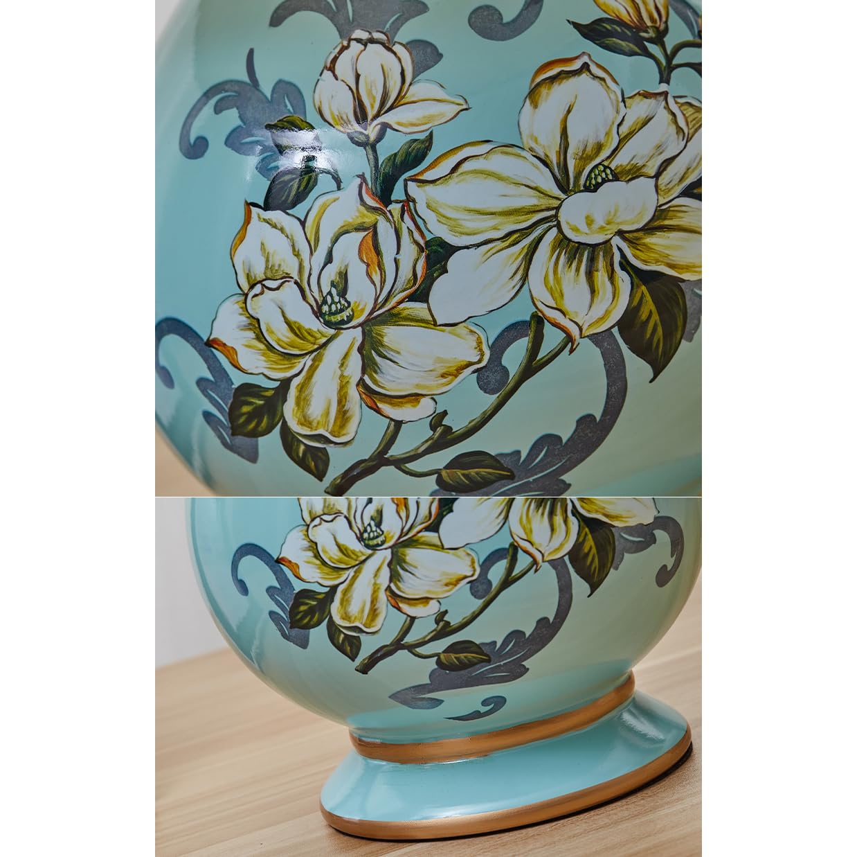 Lámpara de Mesa rústica pequeña con diseño de pájaro Amarillo y Flor de cerámica para Dormitorio, Decorativa, de Porcelana Azul, mesita de Noche, lámpara de Escritorio rústica para casa, Oficina,