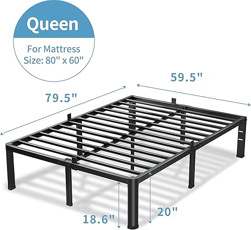Miniatura 3 de Base de cama de 20 pulgadas tamaño Queen, plataforma de metal resistente de 3500 libras con patas de esquinas redondeadas, tope para colchón,