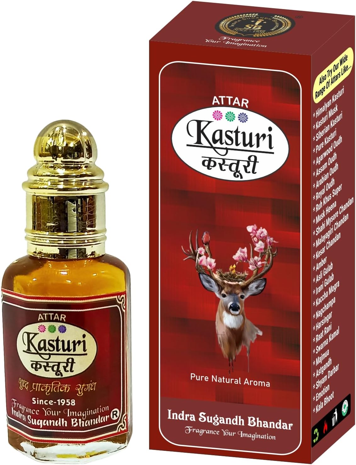 INDRA SUGANDH BHANDAR Attar For Men|Women Real Kasturi With Kasturi Days Combination 24 Hours Long Lasting Musky Fragrance,Oil 12Ml Rollon Pack