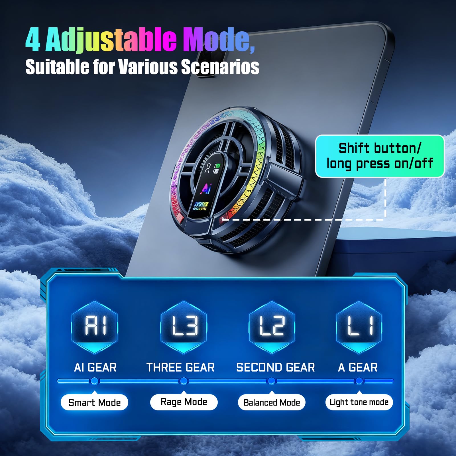 Refroidisseur de tablette,4 modes de refroidissement,Refroidisseur mobile magnétique,Refroidisseur d'ordinateur portable,Processus de refroidissement rapide,Chauffage universel pour téléphone portable
