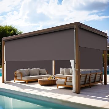 Outdoor Roller Shades for Patio with Valance, New Material Shade Cloth with 95% UV Blockout, Cordless Outdoor Shade with Crank Handle for Balcony Patio Porch, 4W X 6H, Brown