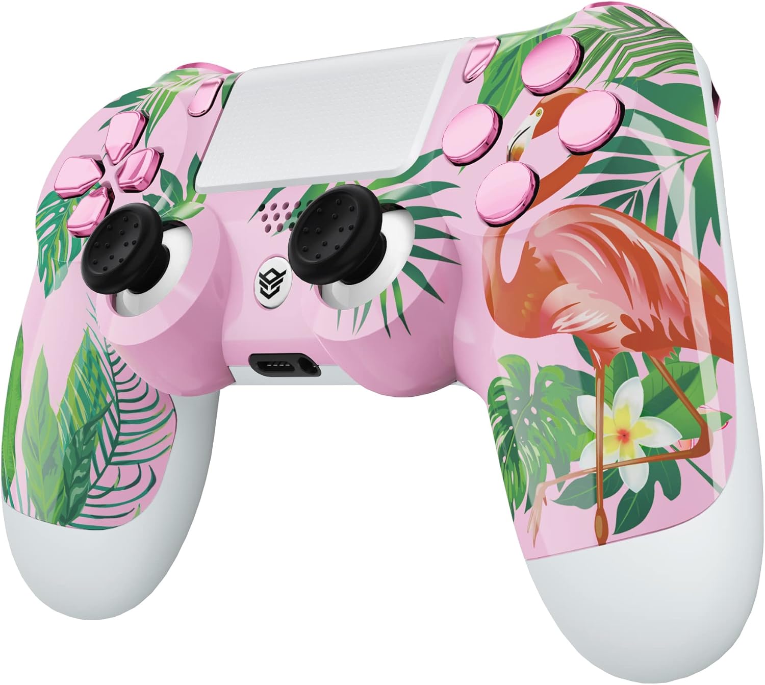 Get Discount Offer HexGaming HEX Edge Controller 4 Mappable Back Buttons & Replaceable Thumbsticks & Hair Trigger Compatible with ps4 Controller Customized Game Controller PC Wireless FPS Gamepad – Tropical Flamingo