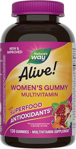 Nature’s Way Alive! Women’s Gummy Multivitamins, Full B-Vitamin Complex, Supports Heart Health*, Mixed Berry Flavored, 130 Gummies