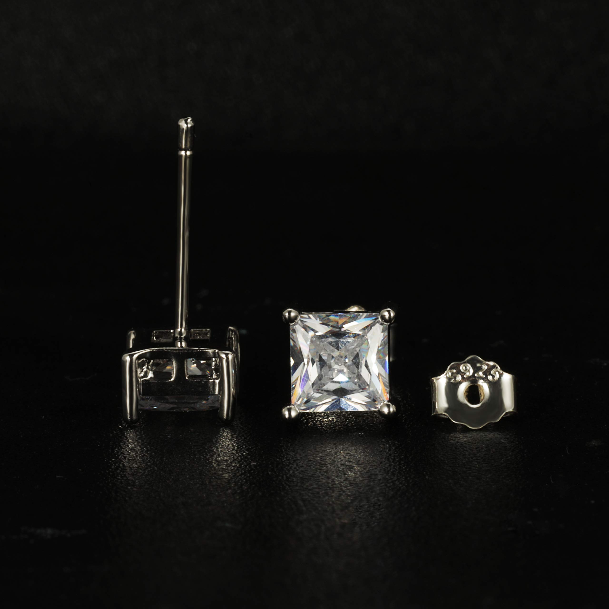 Aretes tipo dormilona de plata de ley 925 para mujer, 4 pares de aretes tipo dormilona con circonita cúbica de corte cuadrado, hipoalergénicos, para mujeres y hombres, 0.118 in, 0.157 in, 0.197 in, 5