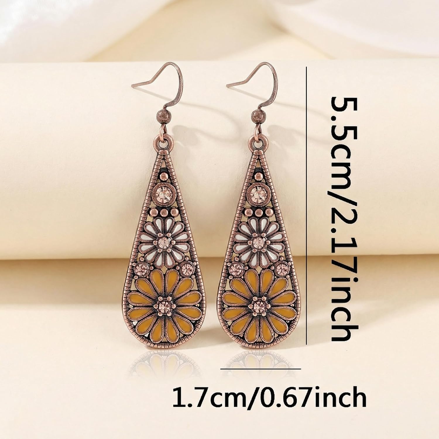 4 Pairs Boho Teardrop Dangle Earrings, Crystal Floral Statement Set image 2