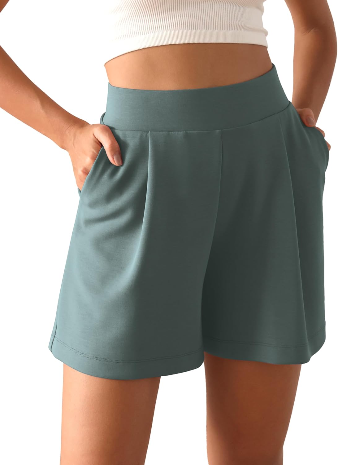 ODODOS Modal Soft Wide Leg Shorts for Women High Waist Casual Relaxed Shorts with Pockets-Inseam 4″/ 6″