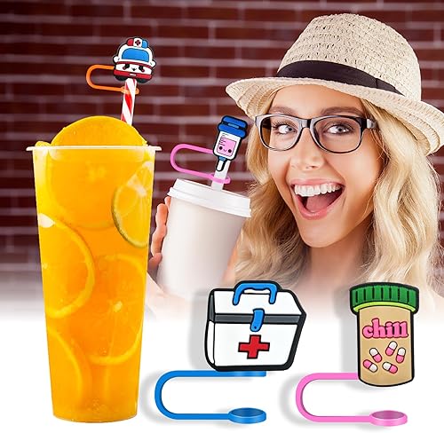 Miniatura 4 de 12 tapas de popote de enfermera para vasos, 0.315 in, cubierta de paja médica de 0.315 in, cubiertas de punta de popote de silicona para popotes (12