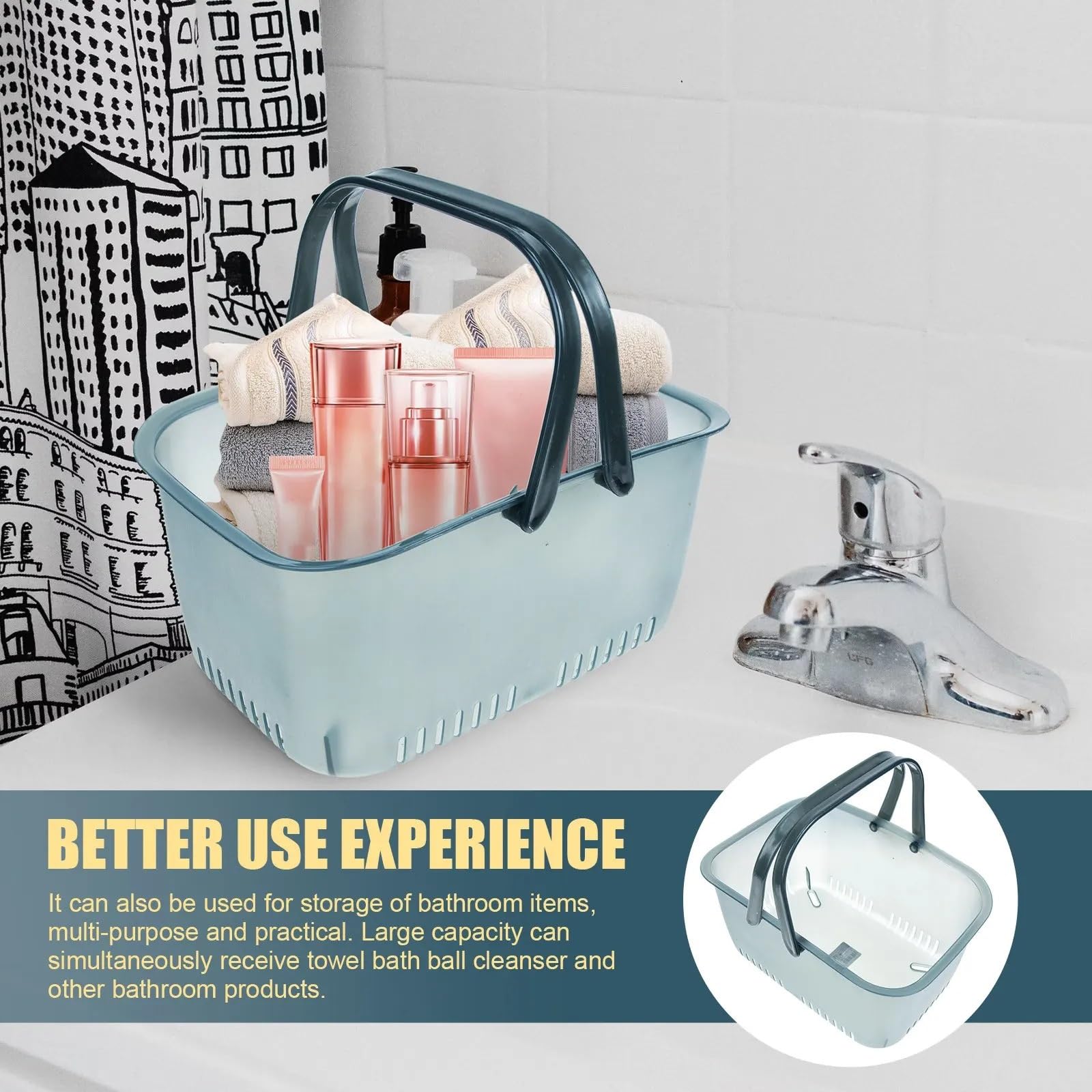 Cesta de ducha portátil con asa, cesta almacenamiento grande for baño, contenedor plástico multifuncional for artículos tocador for el hogar, 2 uds Para Ducha