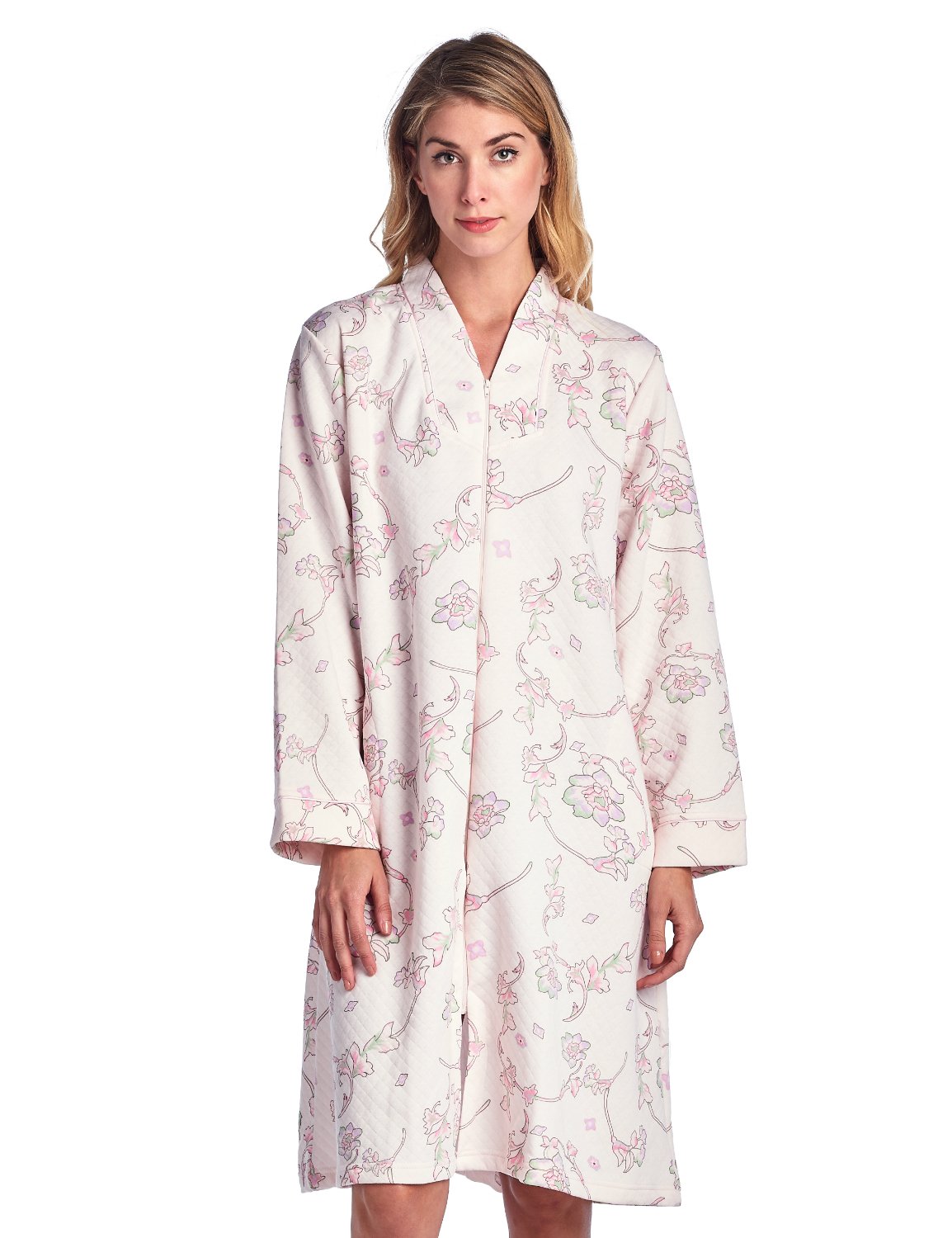 Casual Nights Womens Floral Quilted Long Sleeve Zip Up House