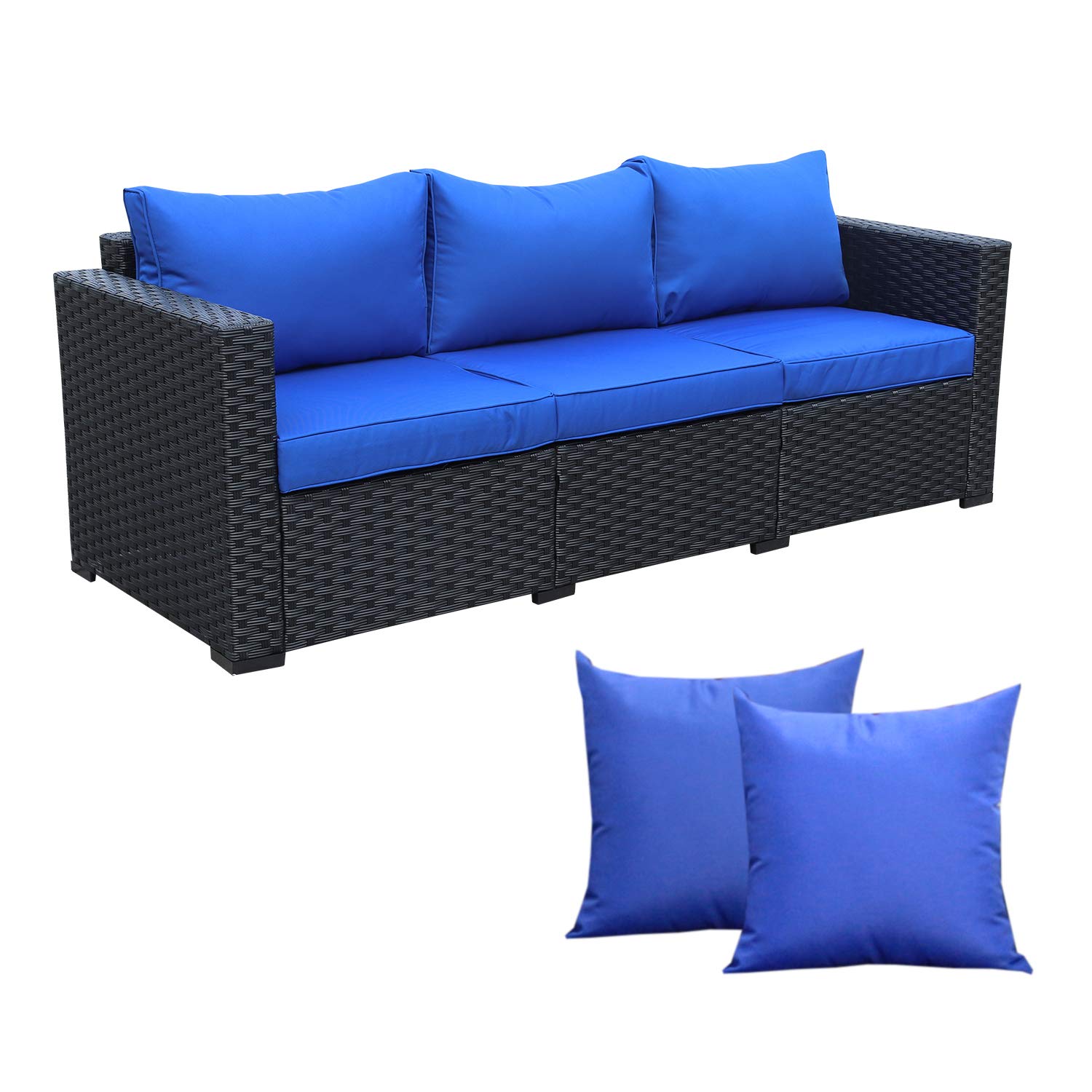 Buy Patio PE Wicker Couch 3Seat Outdoor Black Rattan Sofa Furniture