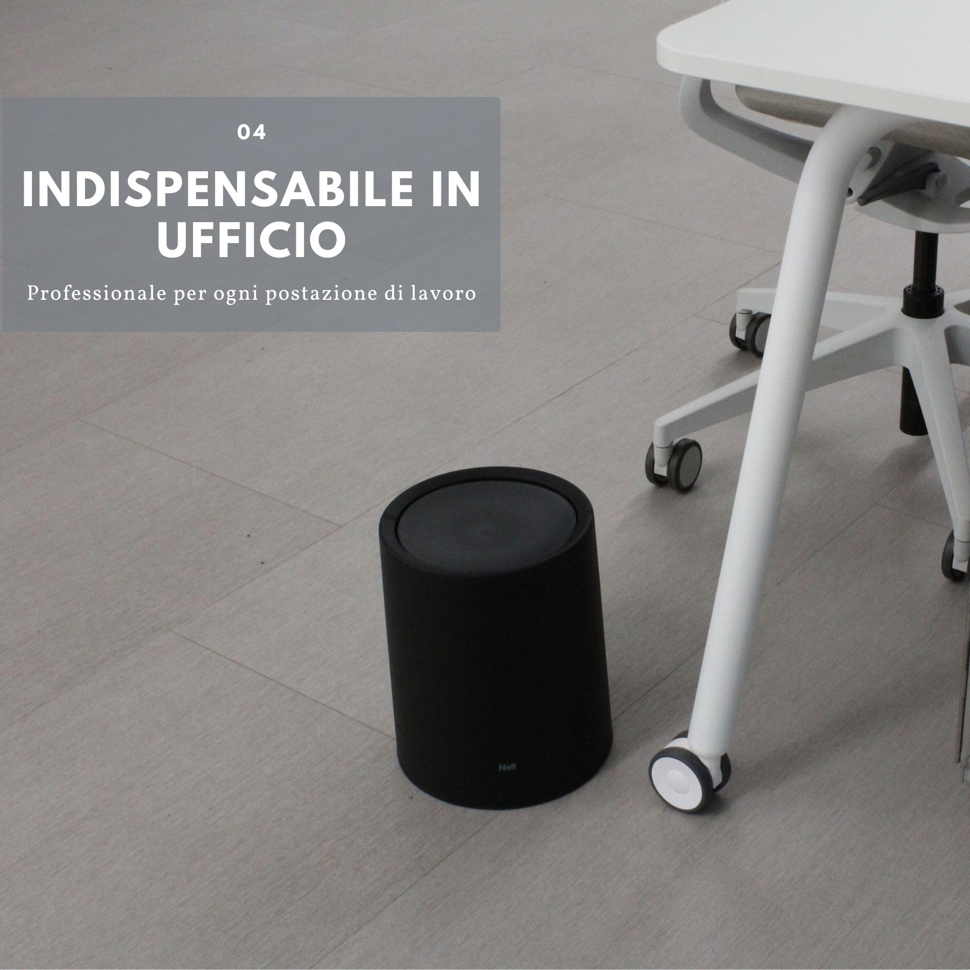 Nell Pattumiera da Ufficio 8L Nero Opaco Coperchio Basculante Cestino Gettacarte Plastica Resistente