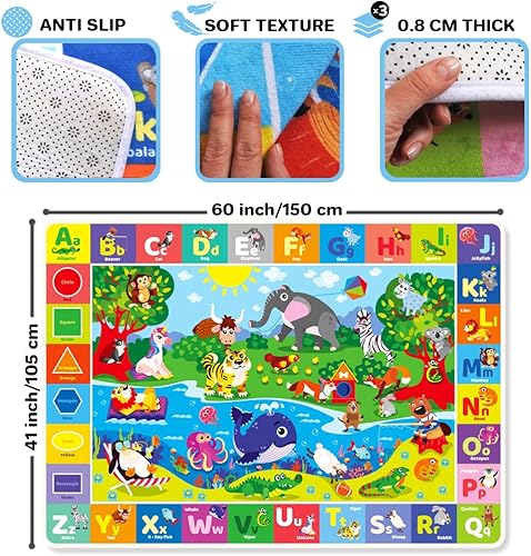 Miniatura 4 de QUOKKA Alfombra de juego para bebé para piso, alfombra ABC de superficie de felpa súper suave para niños pequeños y bebés, extra gruesa (0.3