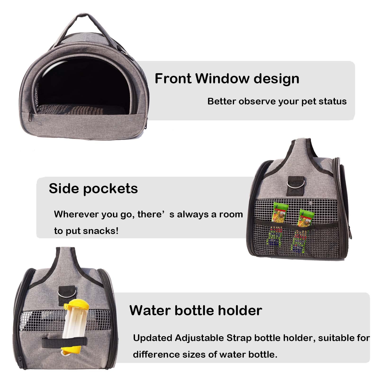 Guinea Pig Carrier, Small Pet Carriers for Rabbit Hamster Bird Bunny Bearded Dragon Kitty and Etc. Animal Bag with Stable Handle and Waterproof Pad, Easy Travel and Vet Visit-Large - Image 4