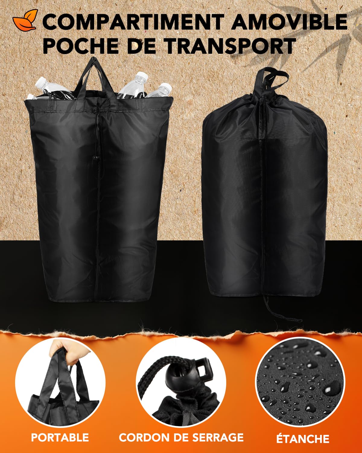 SOUTHGATE 170L Collecteur de Bouteilles Avec Couvercle, 2 Compartiments Poubelle Recyclage, 2 Réutilisables Sac Recyclage, Poubelle Tri Selectif Pour Plastique, Bouteilles Verre, Noir