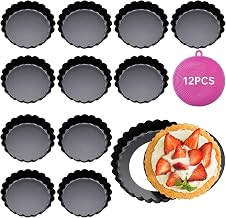 Set of 12 Tart Moulds with Removable Bottoms, 8 cm/3 Inch Non-Stick Coating Mini Tart Mould, Carbon Steel Pie Dish, for Baking, Pastry, Cake, Dessert