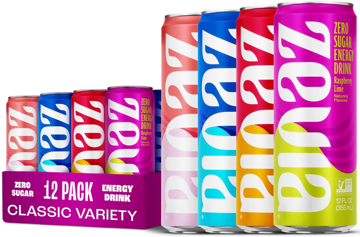 - Zevia Zero Sugar Energy Drink, Classic Variety Pack, 12 oz Cans (12-Pack) – Naturally Sweetened, Non-GMO Project Verified, Gluten-Free, Vegan