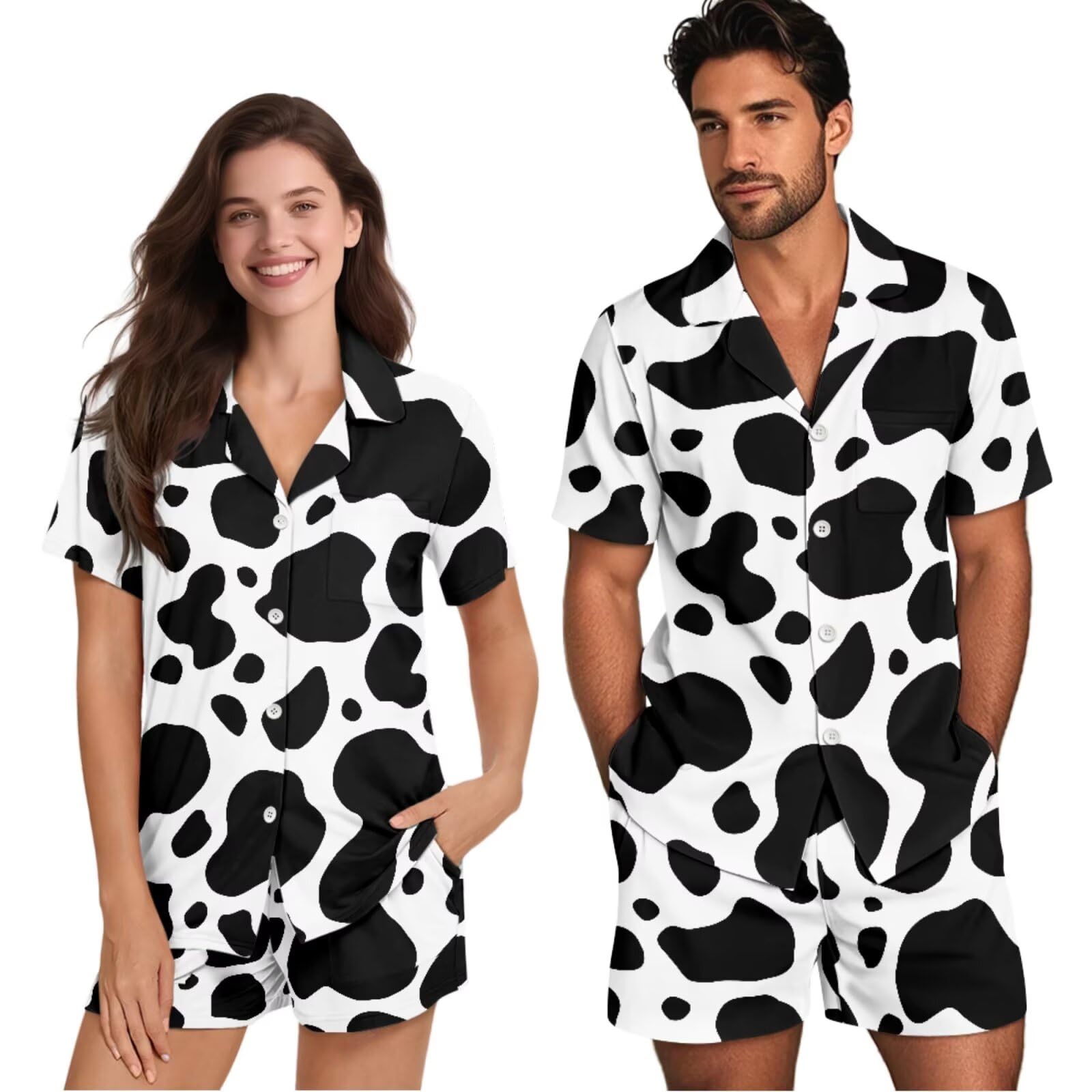 Conjunto de pijama a juego para parejas, de manga corta, con botones, ropa de dormir