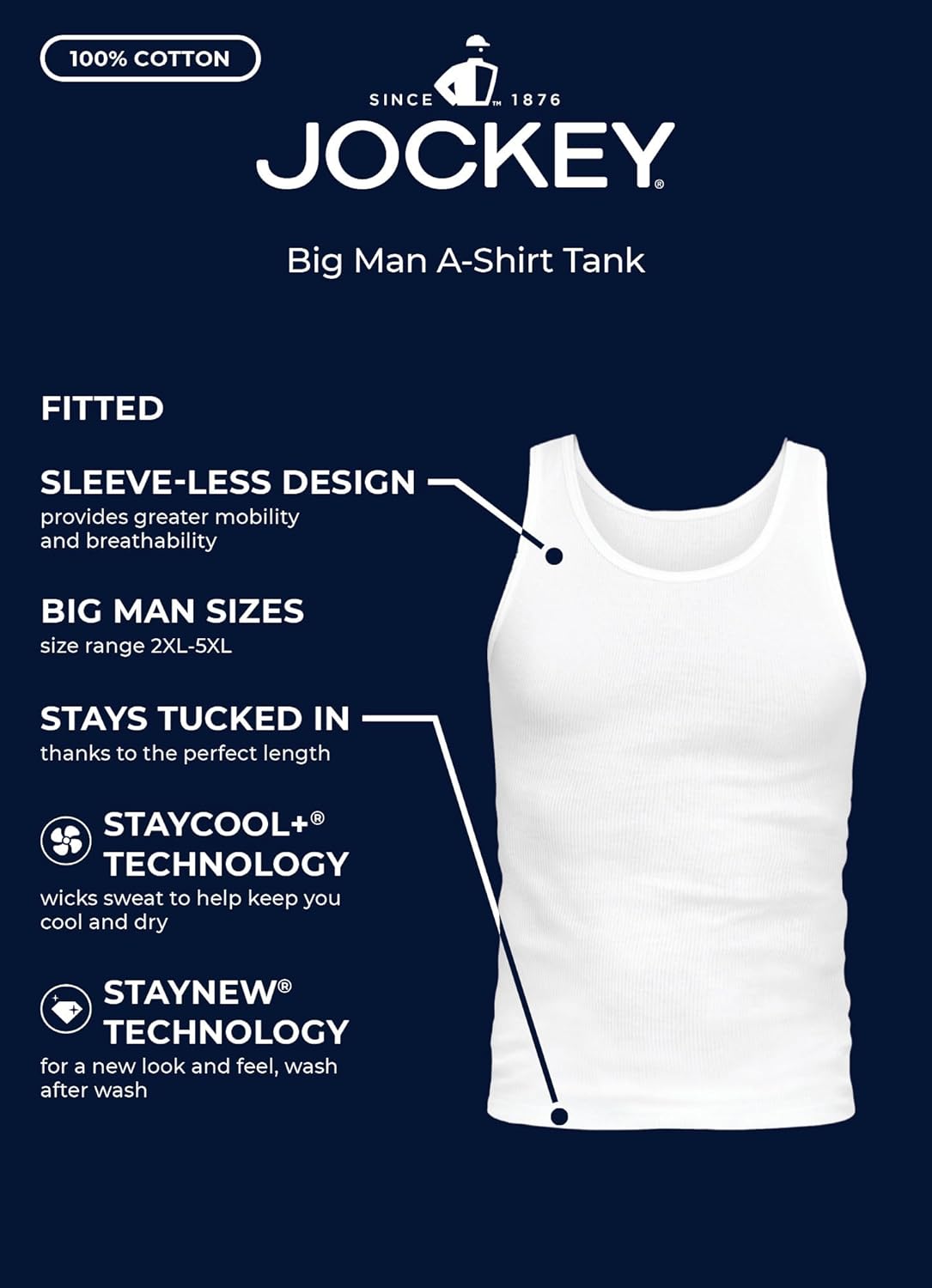 Jockey Men's Undershirt 100% Cotton Big Man A-Shirt Tank - 3 Pack - Image 4