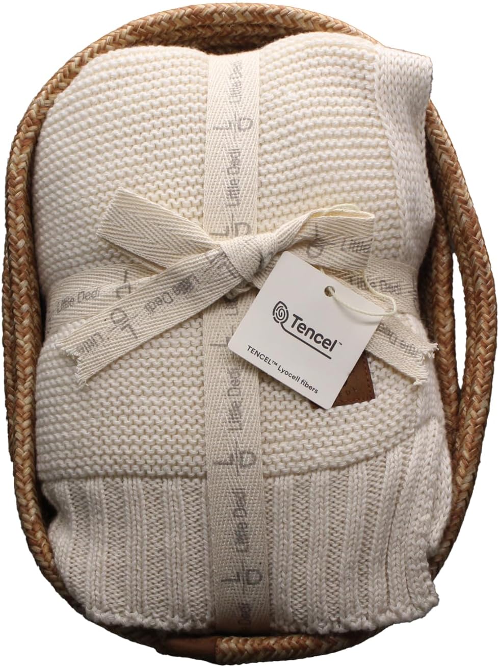 Organic Baby Blanket Gift Set with Reusable Basket – Ultra Soft GOTS Cotton & Tencel Knit – 30x40 Breathable Sweater-Knit Blanket for Newborns & Toddlers – Earth Ivory (Beige)