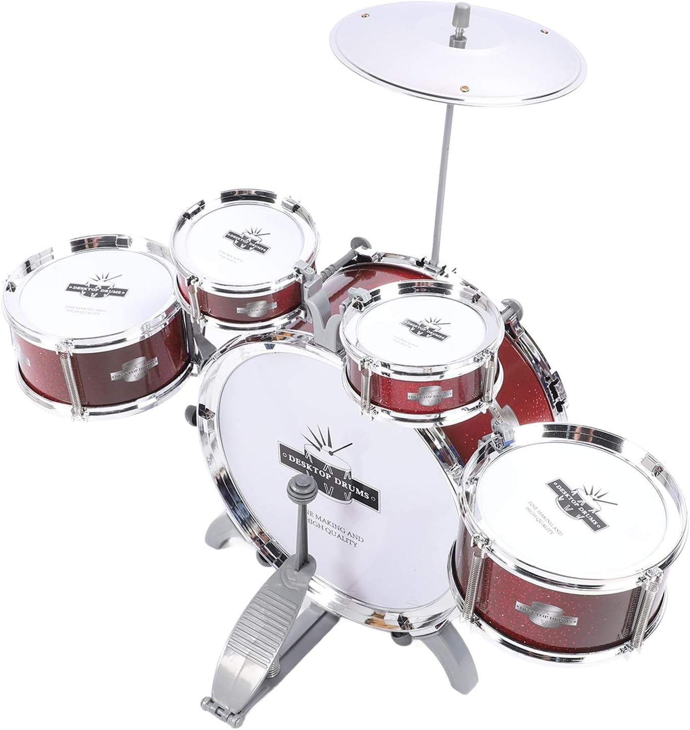Annadue Set di Batteria per S, 5 Tamburi Strumenti Musicali a Percussione Giocattolo con Piatti, Set di Batteria Jazz per