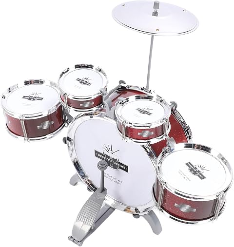 Annadue Set di Batteria per S, 5 Tamburi Strumenti Musicali a Percussione Giocattolo con Piatti, Set di Batteria Jazz per