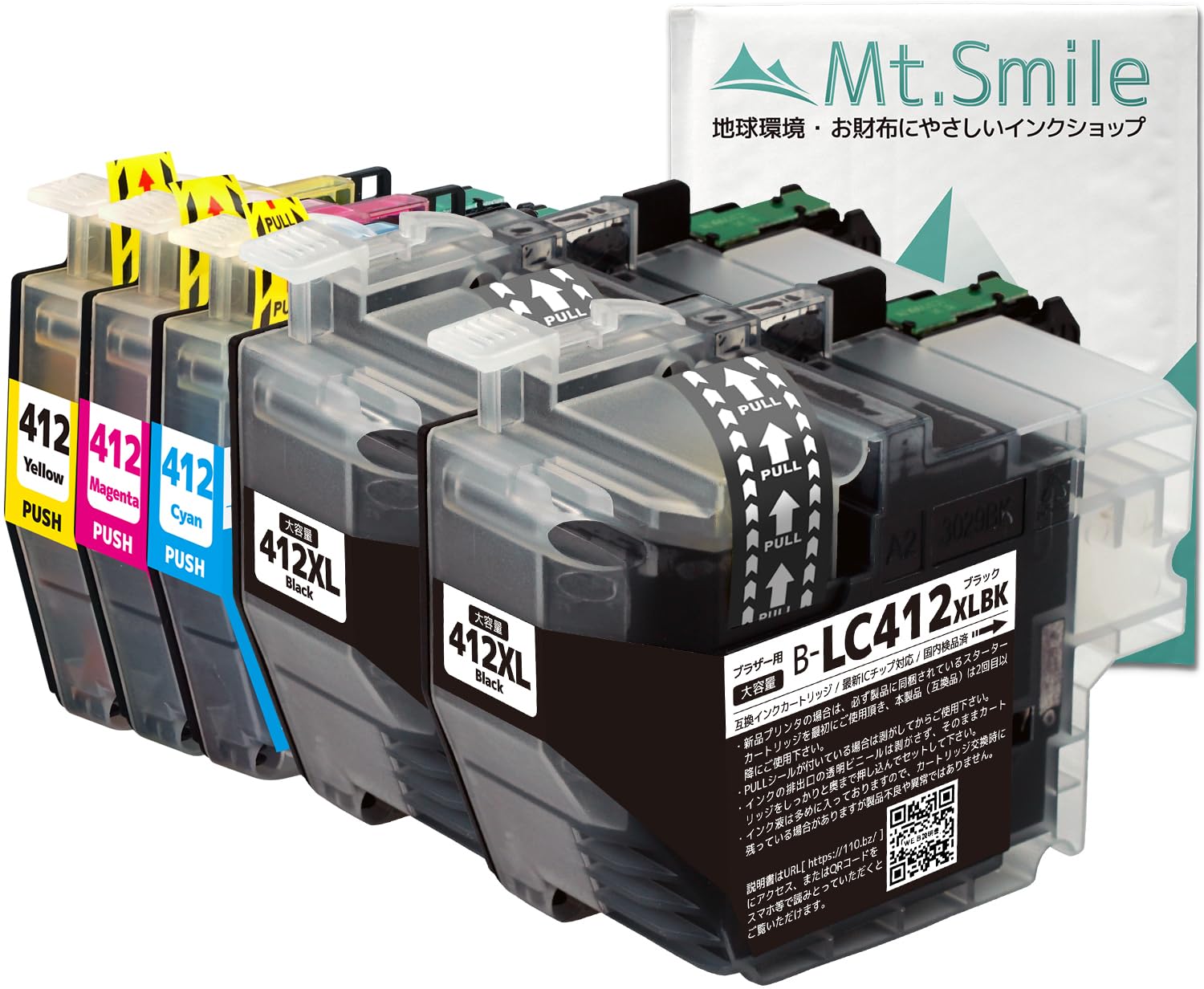 Amazon.co.jp: Mt.Smile インク LC412-4PK 大容量 BK (4色+BK=5本 XLBK