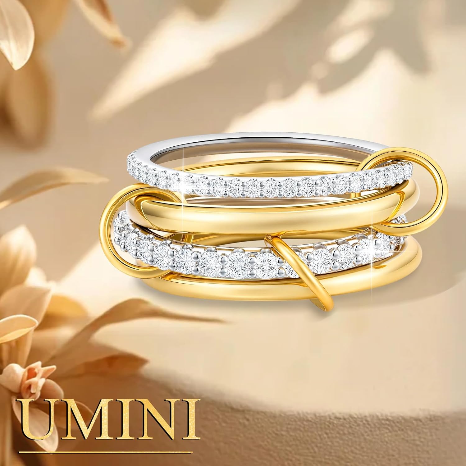 18K Gold plated Stackable Rings For Women Silver And Gold Stackable Ring Set Cubic Zircon Mixed Metal Rings For Engagement Wedding Birthday Valentine's Day Mother's Day Gift - Image 7