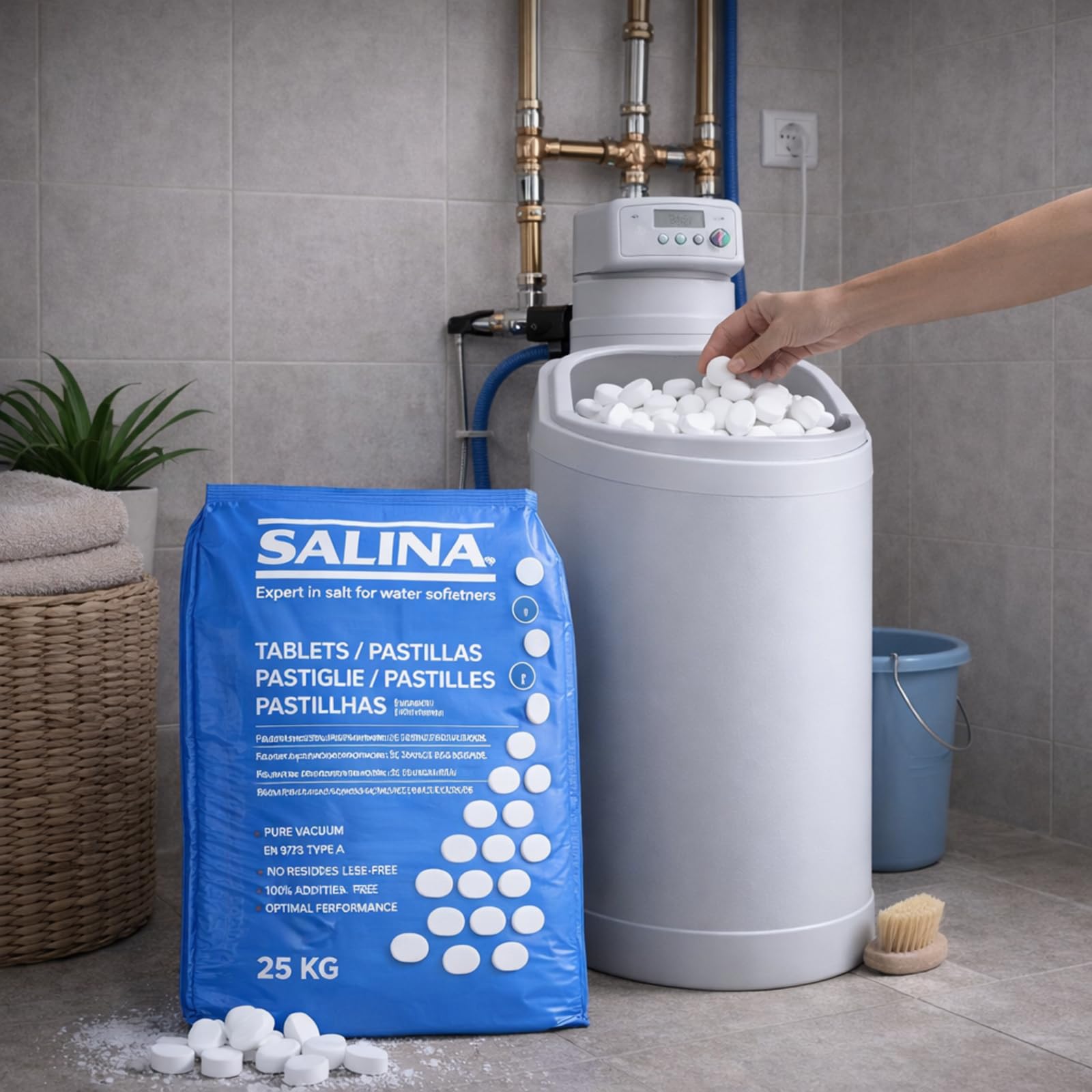 Sal en Tableta - Descalcificación de Agua - Agua más Clara y Suave - Sal para Piscina 25 kg x 10