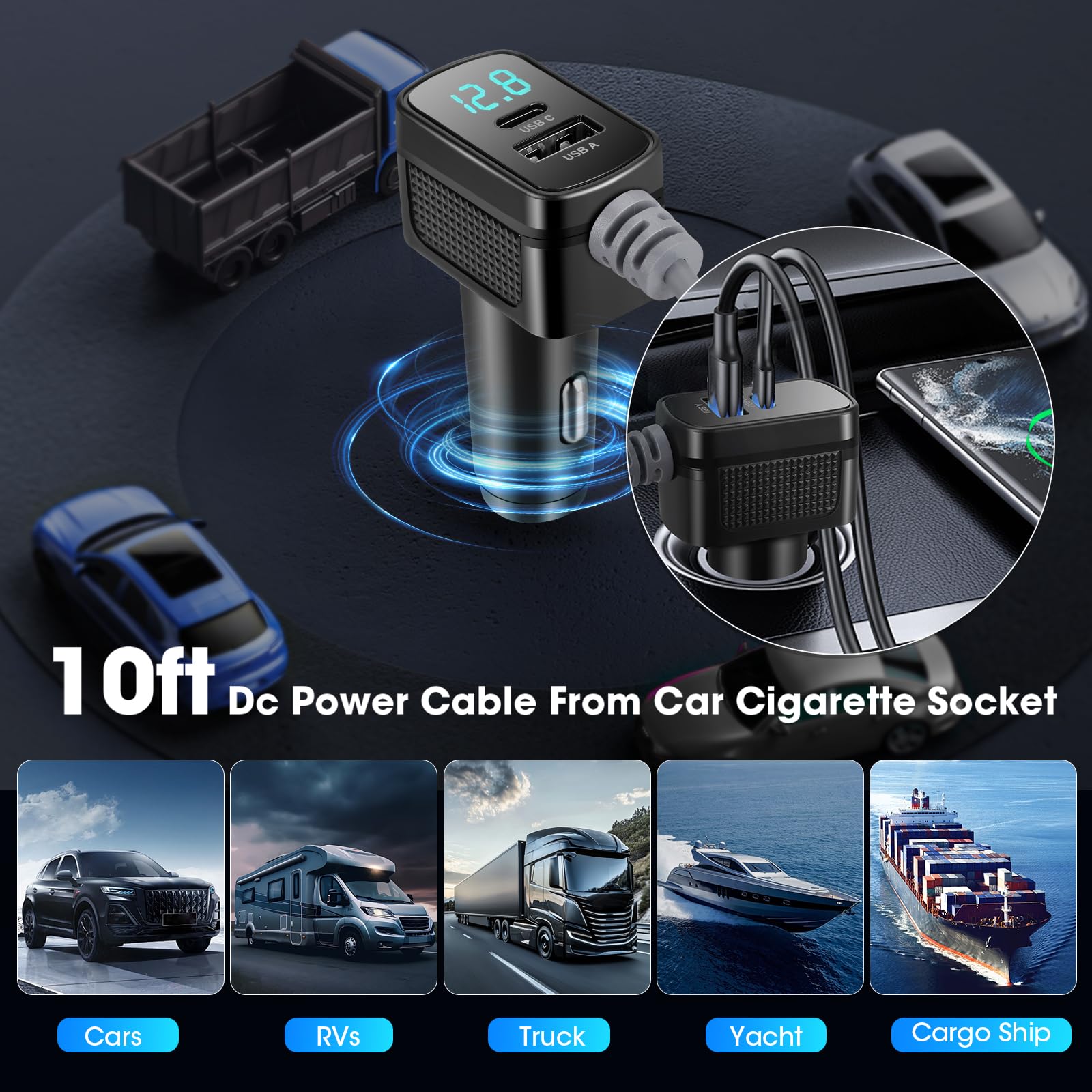 Cavo Starlink Mini Con Adattatore Auto 12V - 3 Metri, 100W Max, Voltmetro LED | Per Auto, Camper, Barca