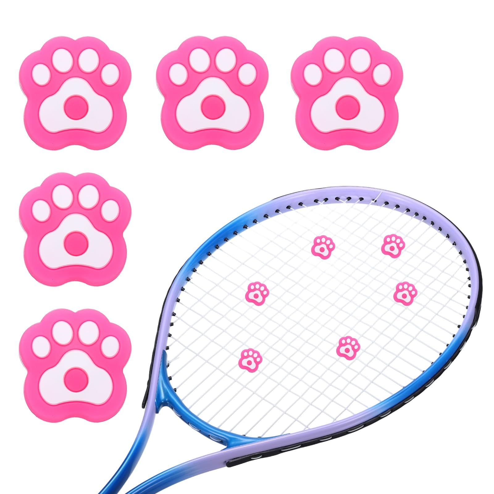 YELARXI Tennis Racket Dampener, Cute Vibration Dampener Shock Absorber Funny Tennis Soft Silicone Accessory 5Pcs & F Pink White Cat Paw-Fitting for (Practice/Training/Game/Match/Club) โ image 1