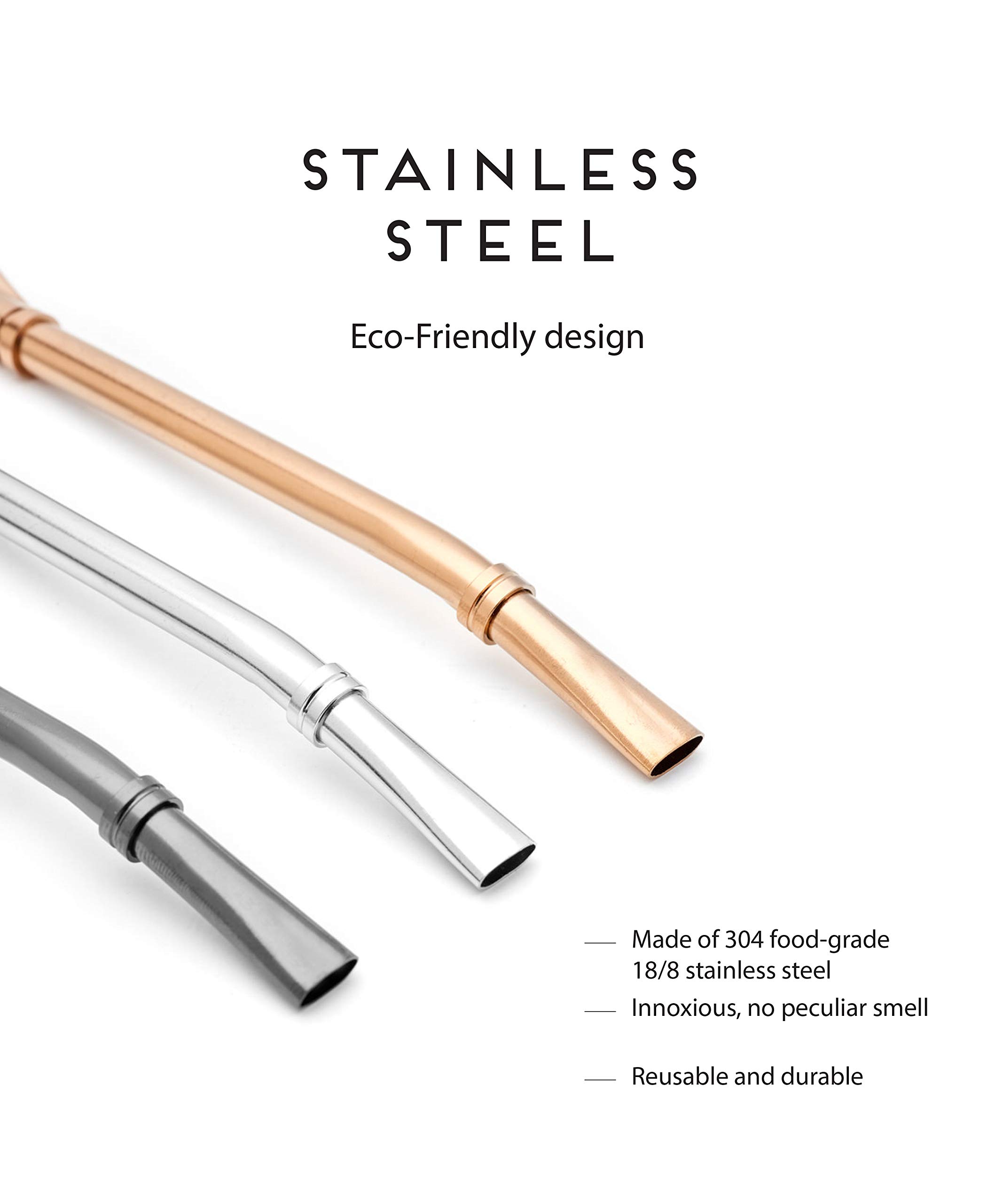 Bombilla Per Mate In Acciaio Inox - Set Da 3 Con Pennello Pulizia - Paglia Yerba Mate Tradizionale - Foto 5