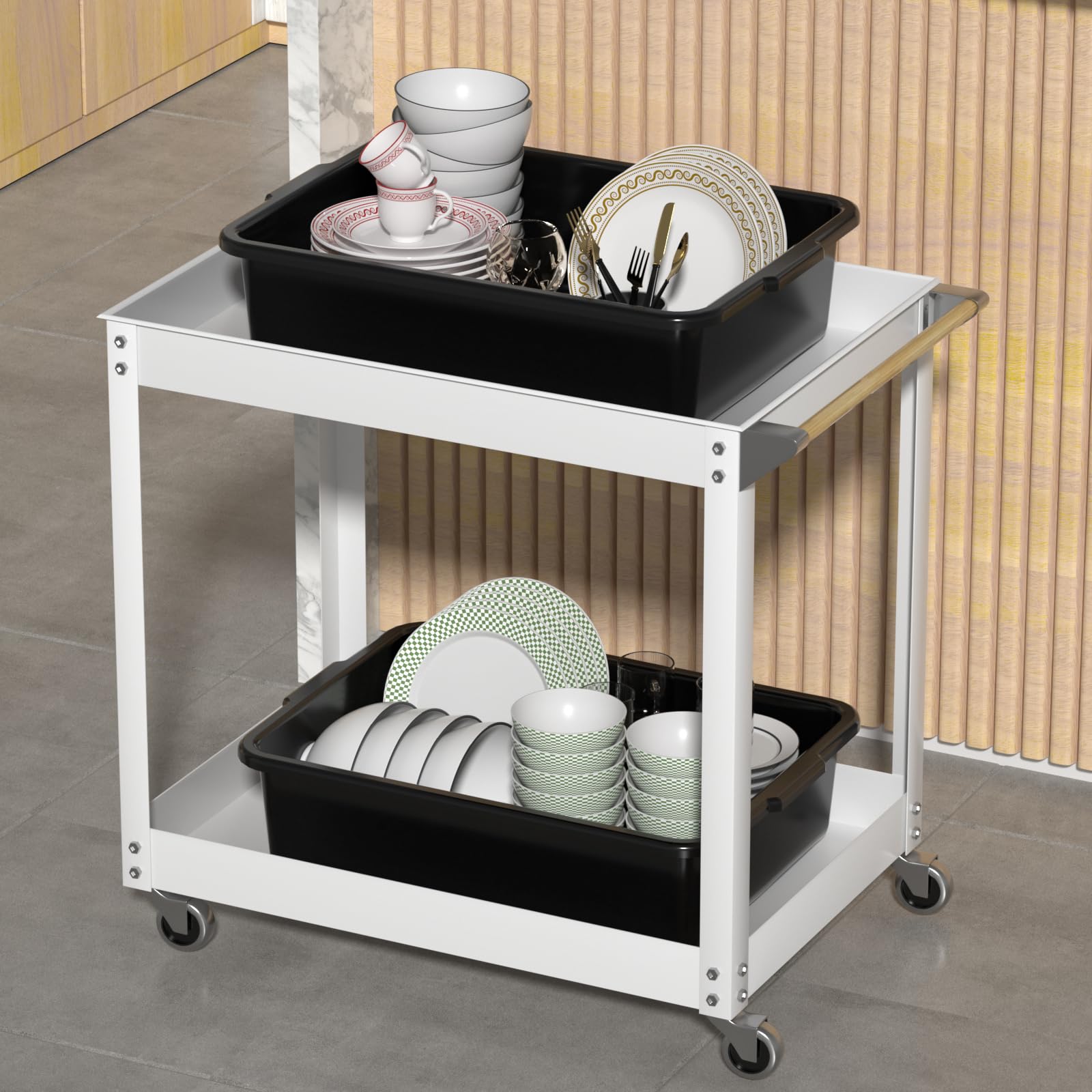 Paquete de 4 bañeras de autobús, caja de transporte comercial, caja de autobús de plástico (capacidad de 13 litros), color negro