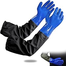 qhklew 70 cm Pond Gloves Long – Pond Cleaning Gloves Waterproof Rubber Gloves Long – Aquarium Gloves PU Sandblasting Waterproof Work Gloves, Blue