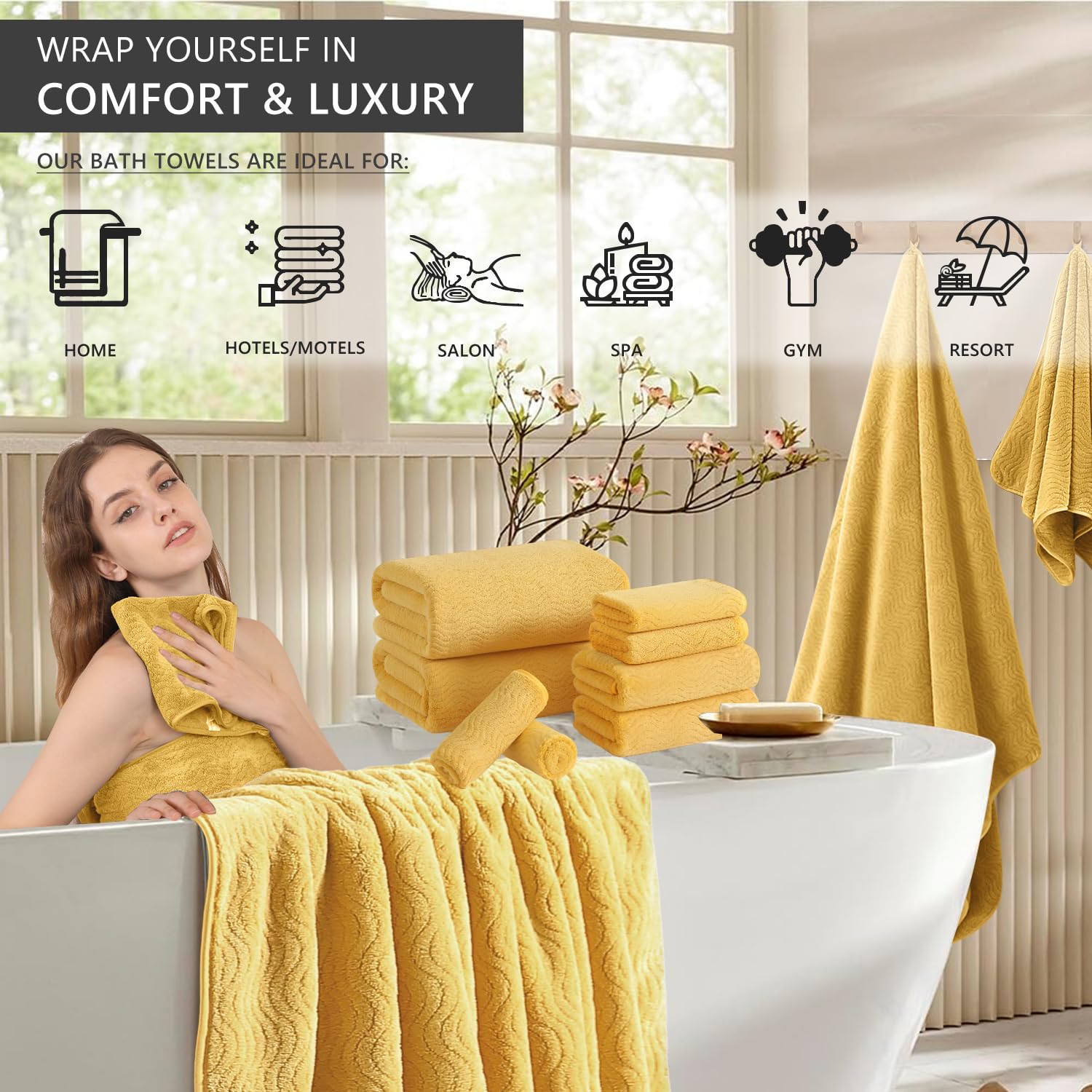 Juego de toallas de baño de 8 piezas, 2 toallas de baño de gran tamaño, 2 toallas de mano, 4 toallas faciales, juego de toallas de baño extragrandes suaves para baño y hotel, colecciones de toallas de